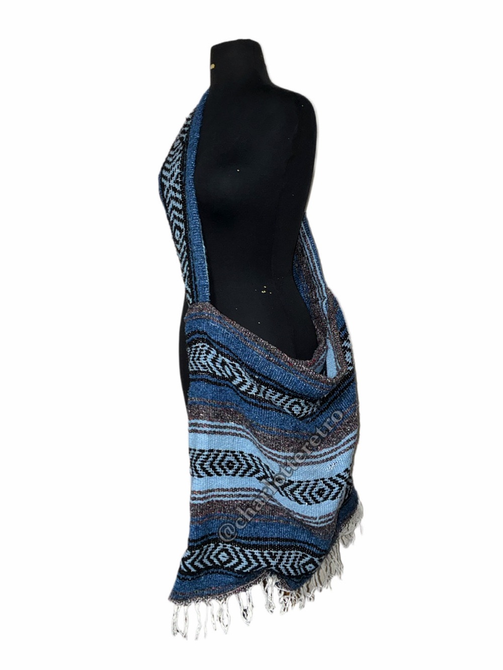 Blue XXL Mexican Baja Blanket Sack w Fring • 22"x23"